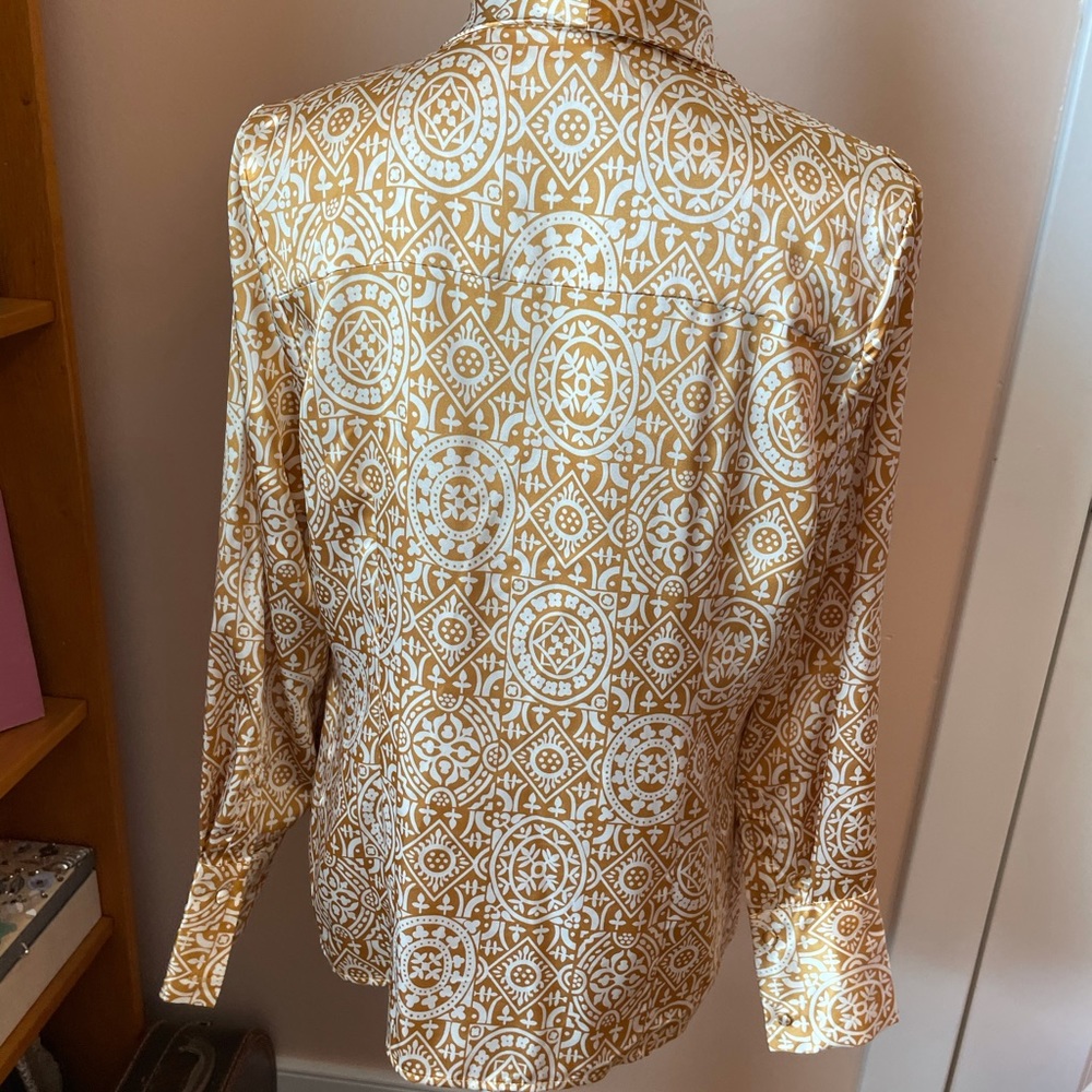 BCBGMaxazria Tan Cream Sateen Tie Neck Blouse - Picture 5 of 6